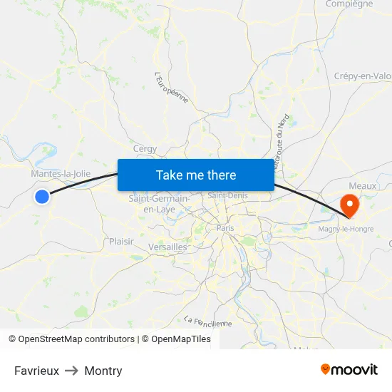 Favrieux to Montry map