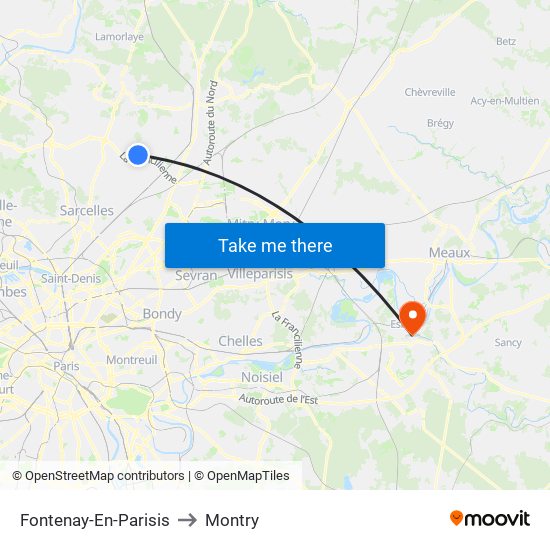 Fontenay-En-Parisis to Montry map
