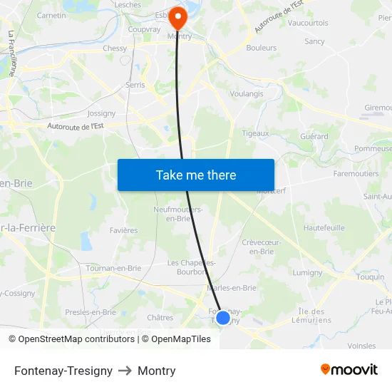 Fontenay-Tresigny to Montry map