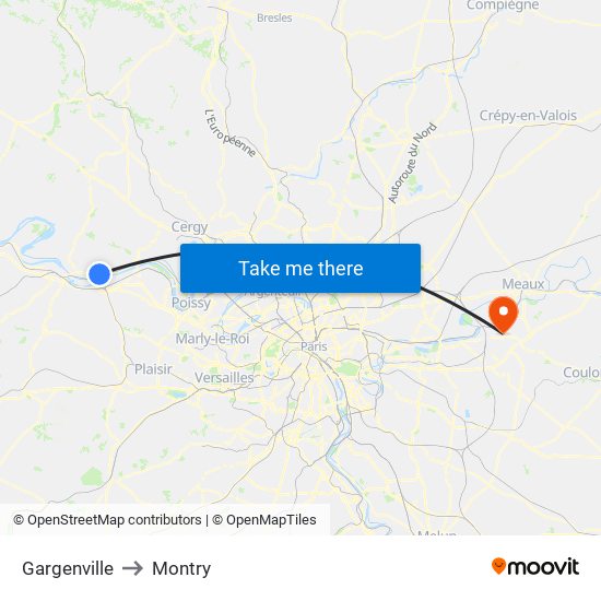 Gargenville to Montry map