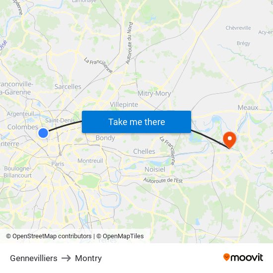 Gennevilliers to Montry map