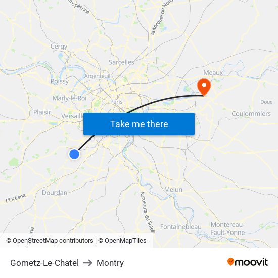 Gometz-Le-Chatel to Montry map