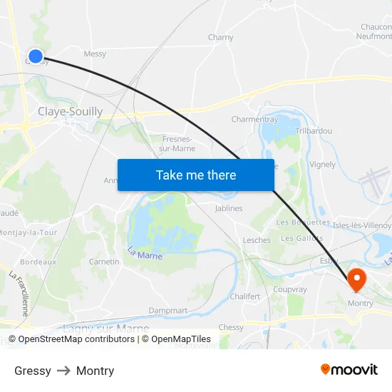 Gressy to Montry map