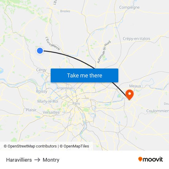 Haravilliers to Montry map