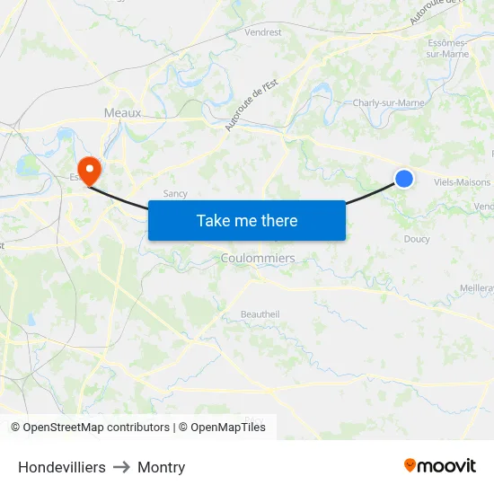 Hondevilliers to Montry map