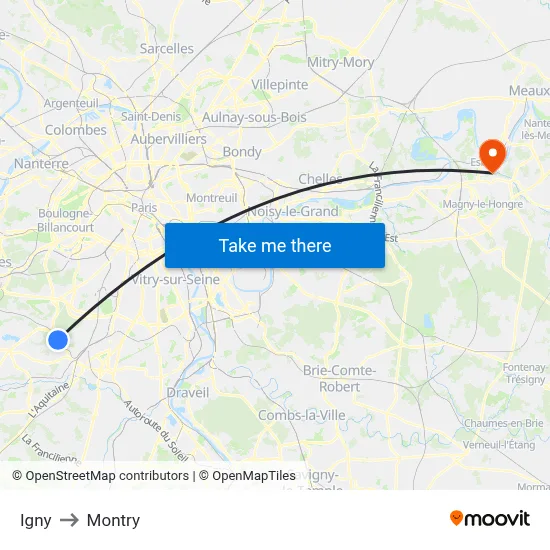 Igny to Montry map