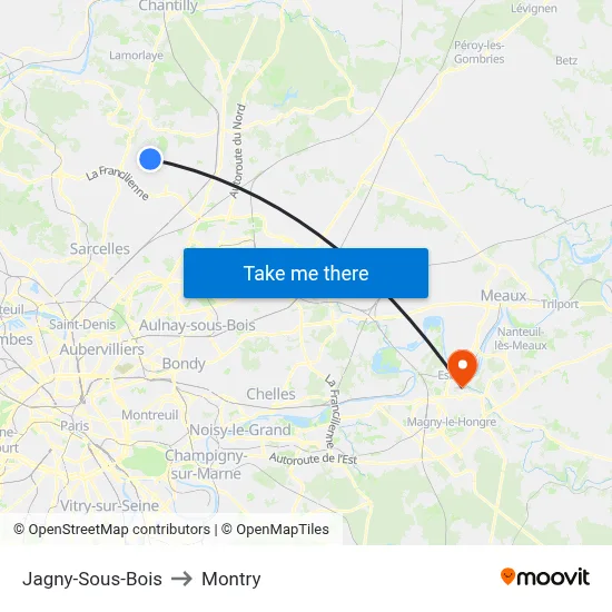Jagny-Sous-Bois to Montry map