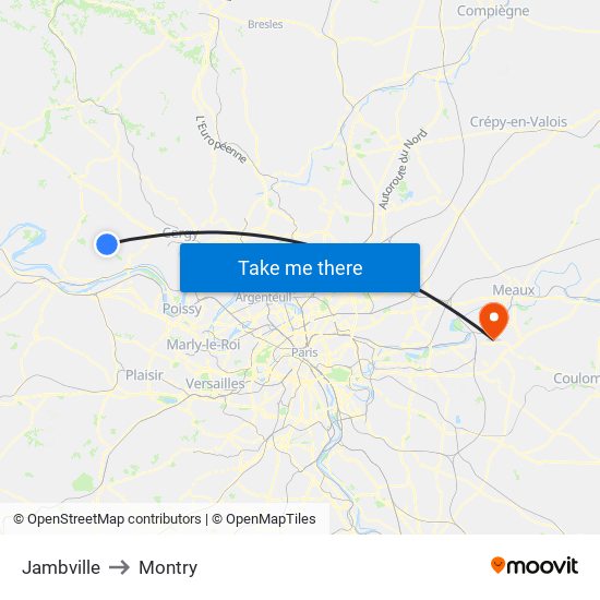 Jambville to Montry map