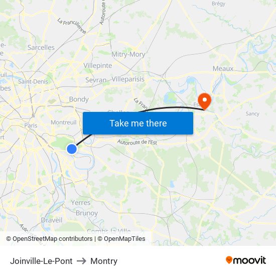 Joinville-Le-Pont to Montry map