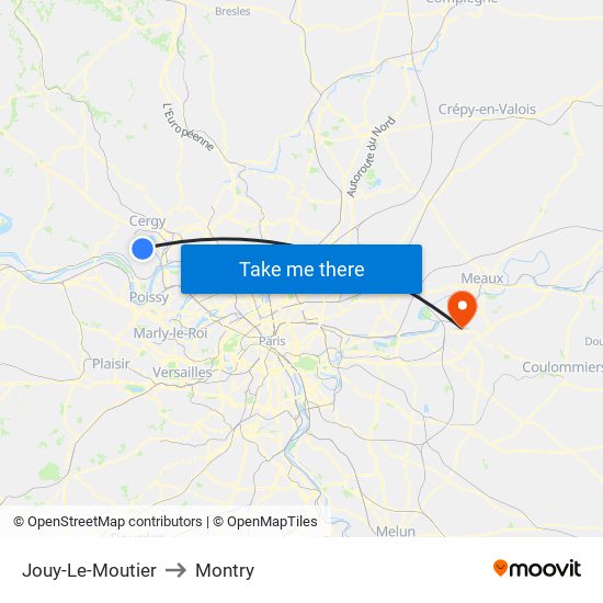 Jouy-Le-Moutier to Montry map