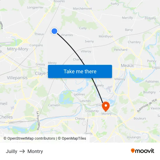 Juilly to Montry map
