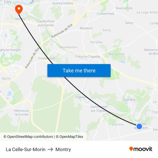 La Celle-Sur-Morin to Montry map