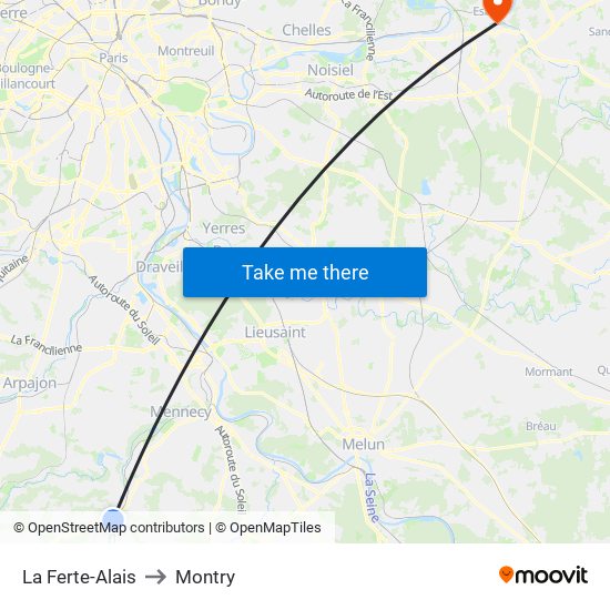 La Ferte-Alais to Montry map