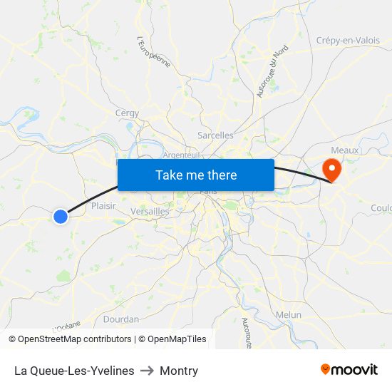 La Queue-Les-Yvelines to Montry map