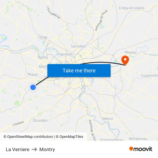 La Verriere to Montry map