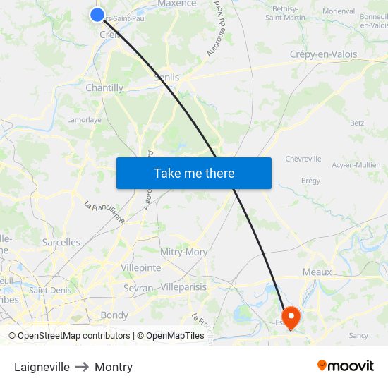 Laigneville to Montry map