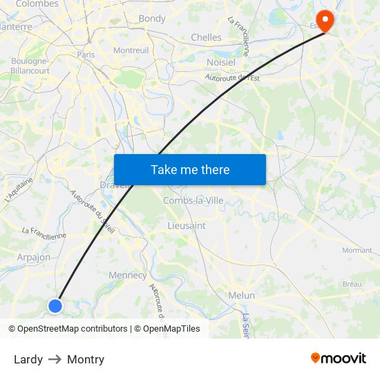 Lardy to Montry map