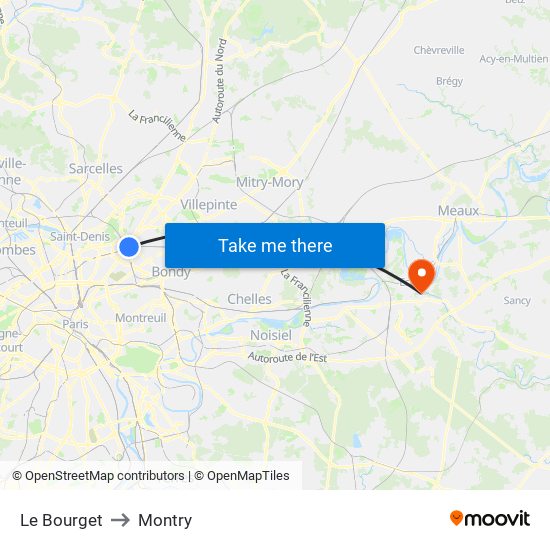 Le Bourget to Montry map