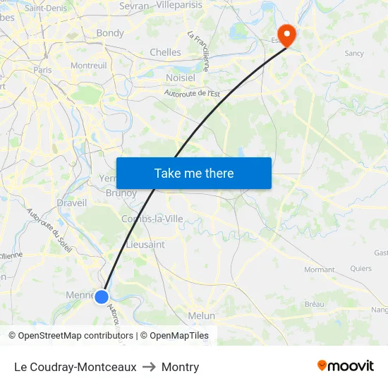 Le Coudray-Montceaux to Montry map