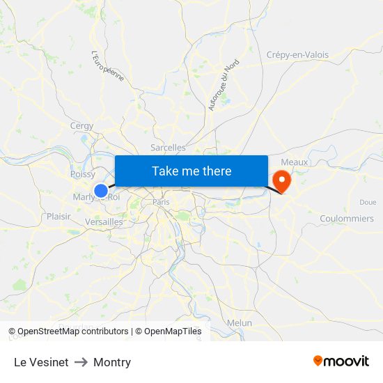 Le Vesinet to Montry map