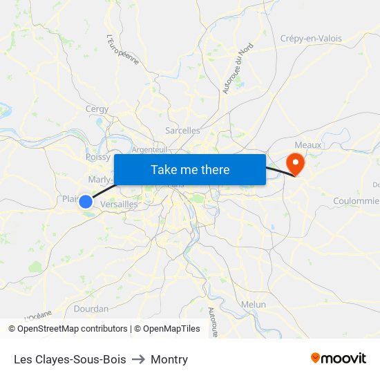 Les Clayes-Sous-Bois to Montry map