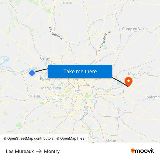 Les Mureaux to Montry map