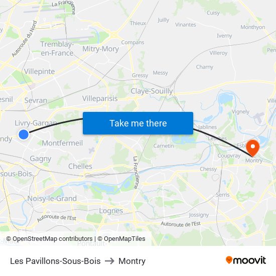 Les Pavillons-Sous-Bois to Montry map
