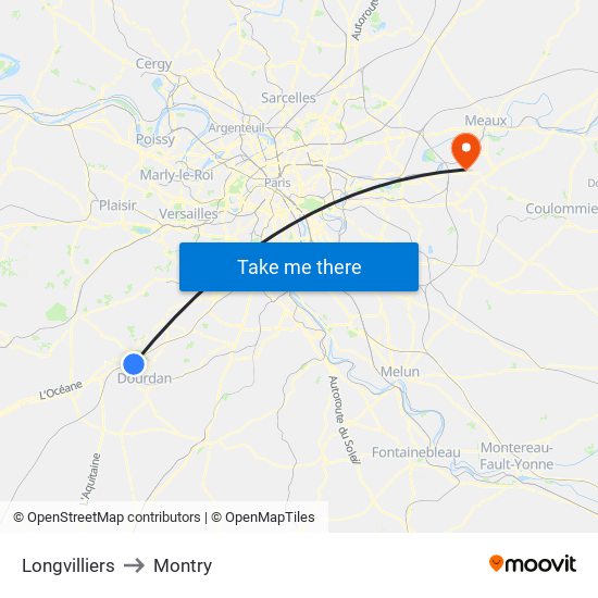 Longvilliers to Montry map