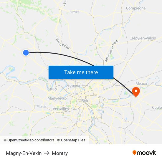 Magny-En-Vexin to Montry map