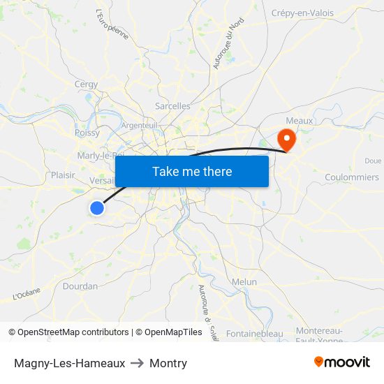 Magny-Les-Hameaux to Montry map