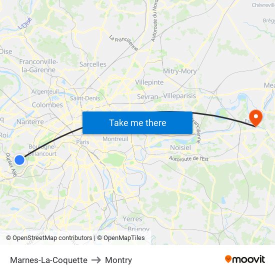 Marnes-La-Coquette to Montry map