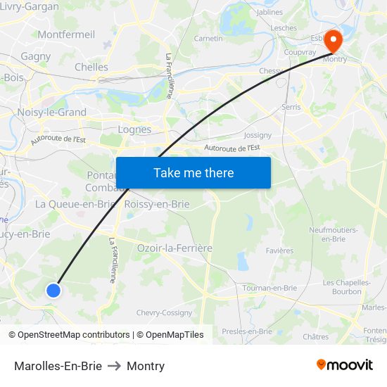 Marolles-En-Brie to Montry map
