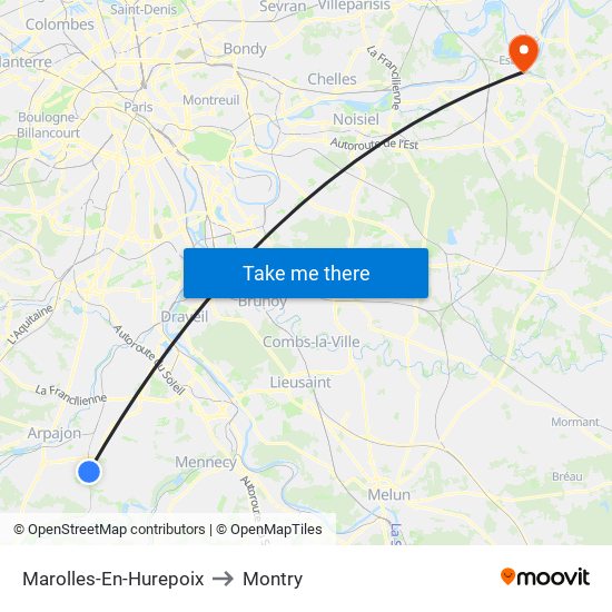 Marolles-En-Hurepoix to Montry map