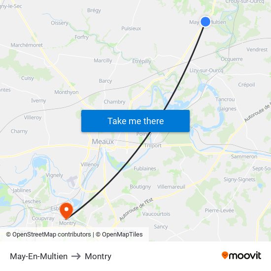 May-En-Multien to Montry map