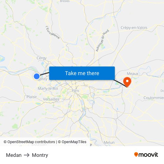 Medan to Montry map