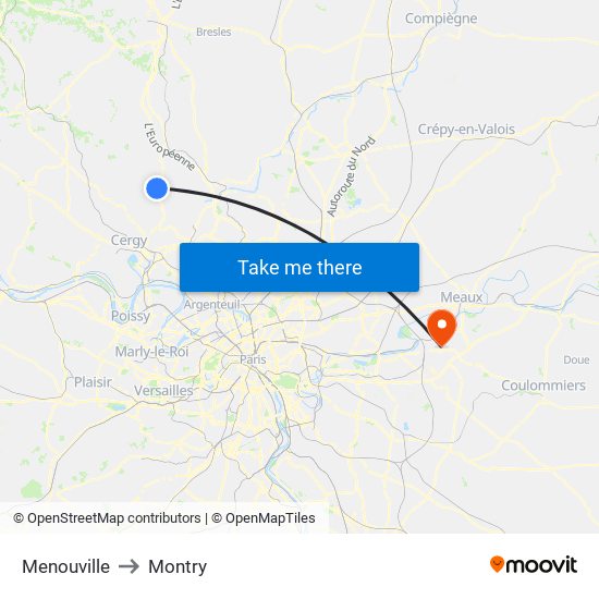 Menouville to Montry map