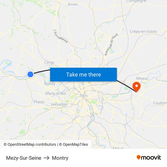 Mezy-Sur-Seine to Montry map
