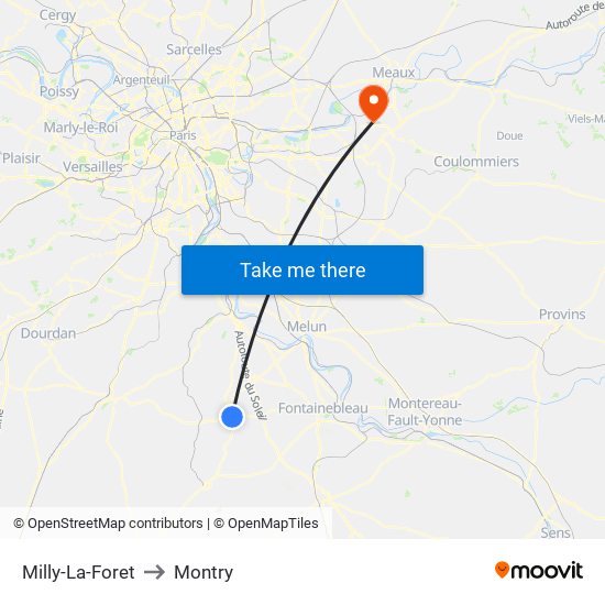 Milly-La-Foret to Montry map