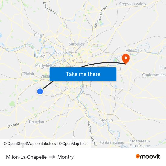 Milon-La-Chapelle to Montry map