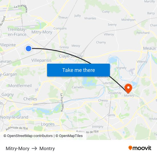 Mitry-Mory to Montry map