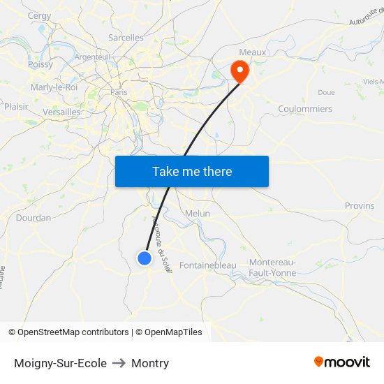 Moigny-Sur-Ecole to Montry map