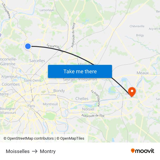 Moisselles to Montry map