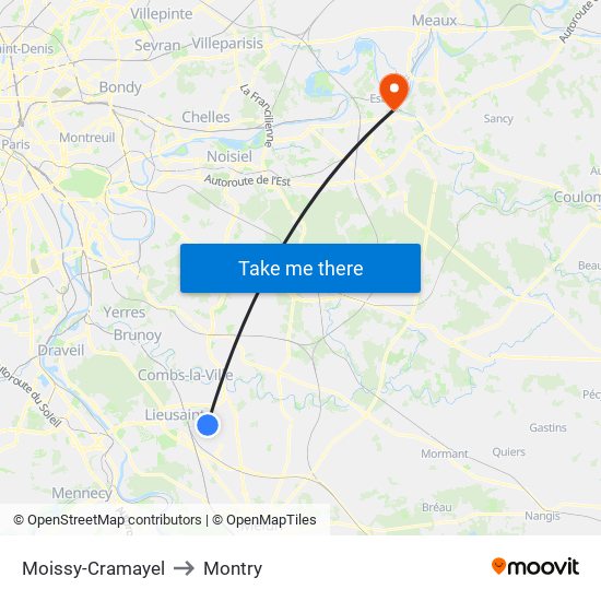 Moissy-Cramayel to Montry map