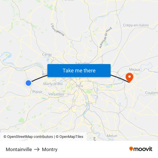 Montainville to Montry map