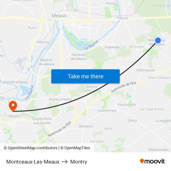 Montceaux-Les-Meaux to Montry map