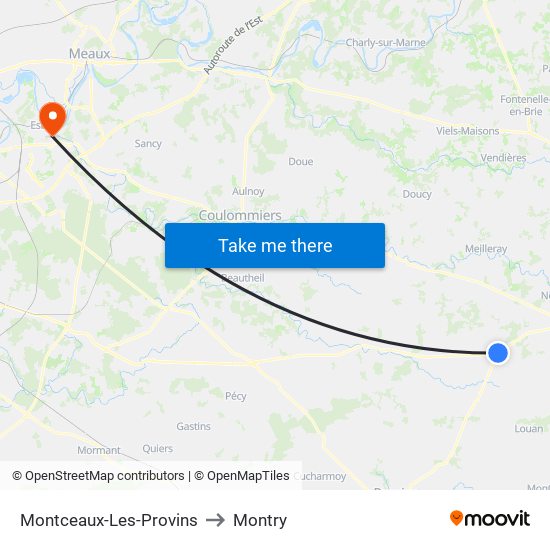 Montceaux-Les-Provins to Montry map