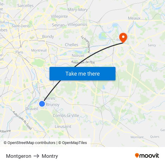 Montgeron to Montry map