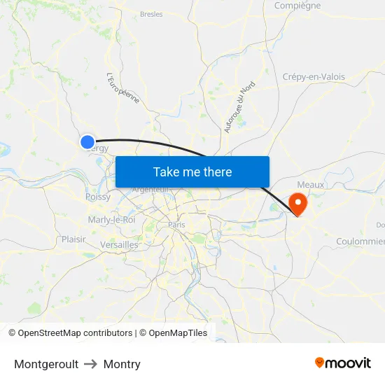 Montgeroult to Montry map