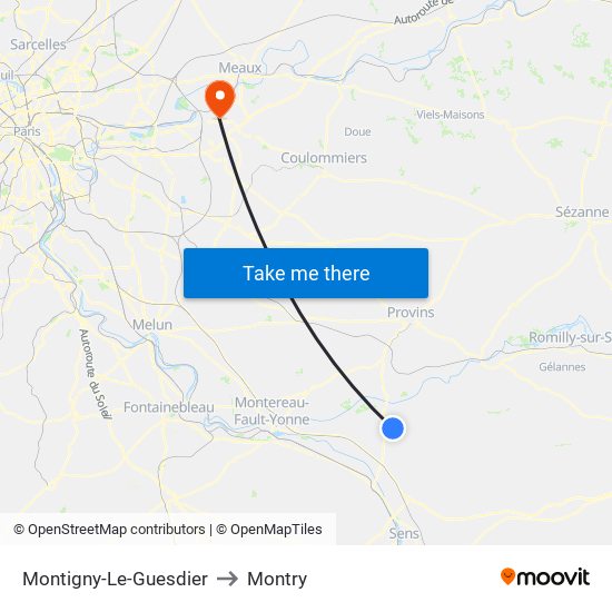 Montigny-Le-Guesdier to Montry map