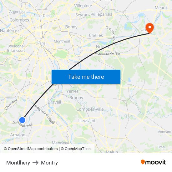 Montlhery to Montry map